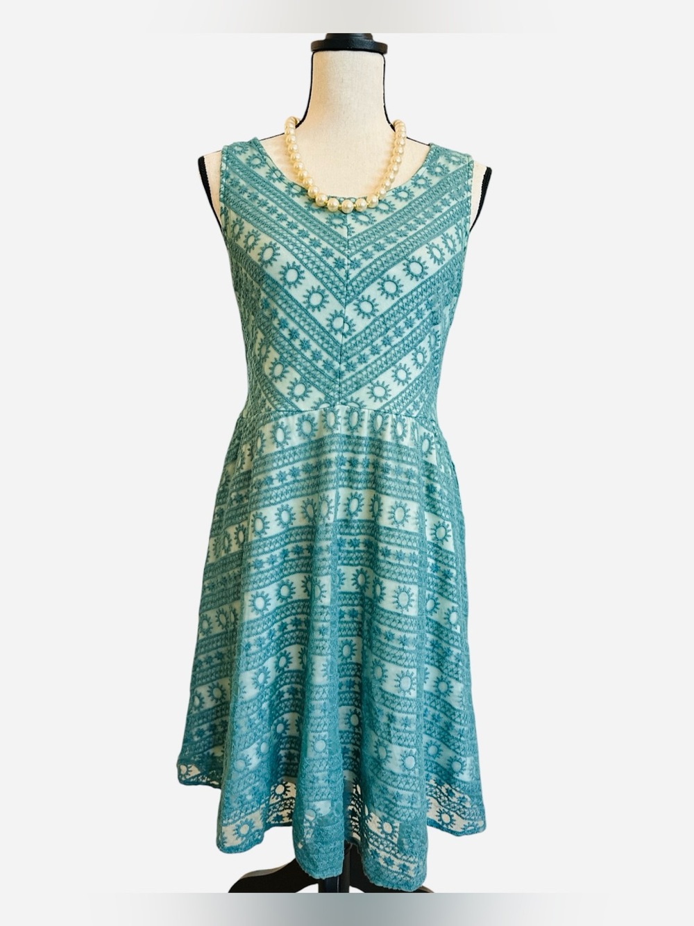 Altar’d State Teal Lace Fit & Flare Dress Sleeveless Boho Chic Medium - Picture 2 of 9